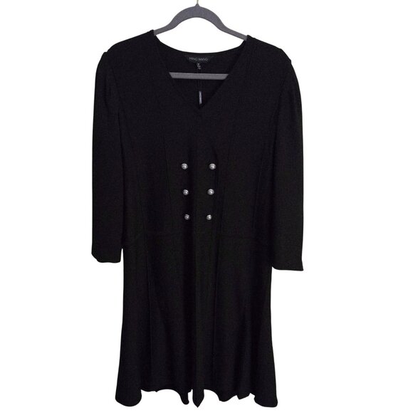 Ming Wang NWT Knit V Neck Quiet Luxury Pearl Button Black Dress Size M - Picture 2 of 8